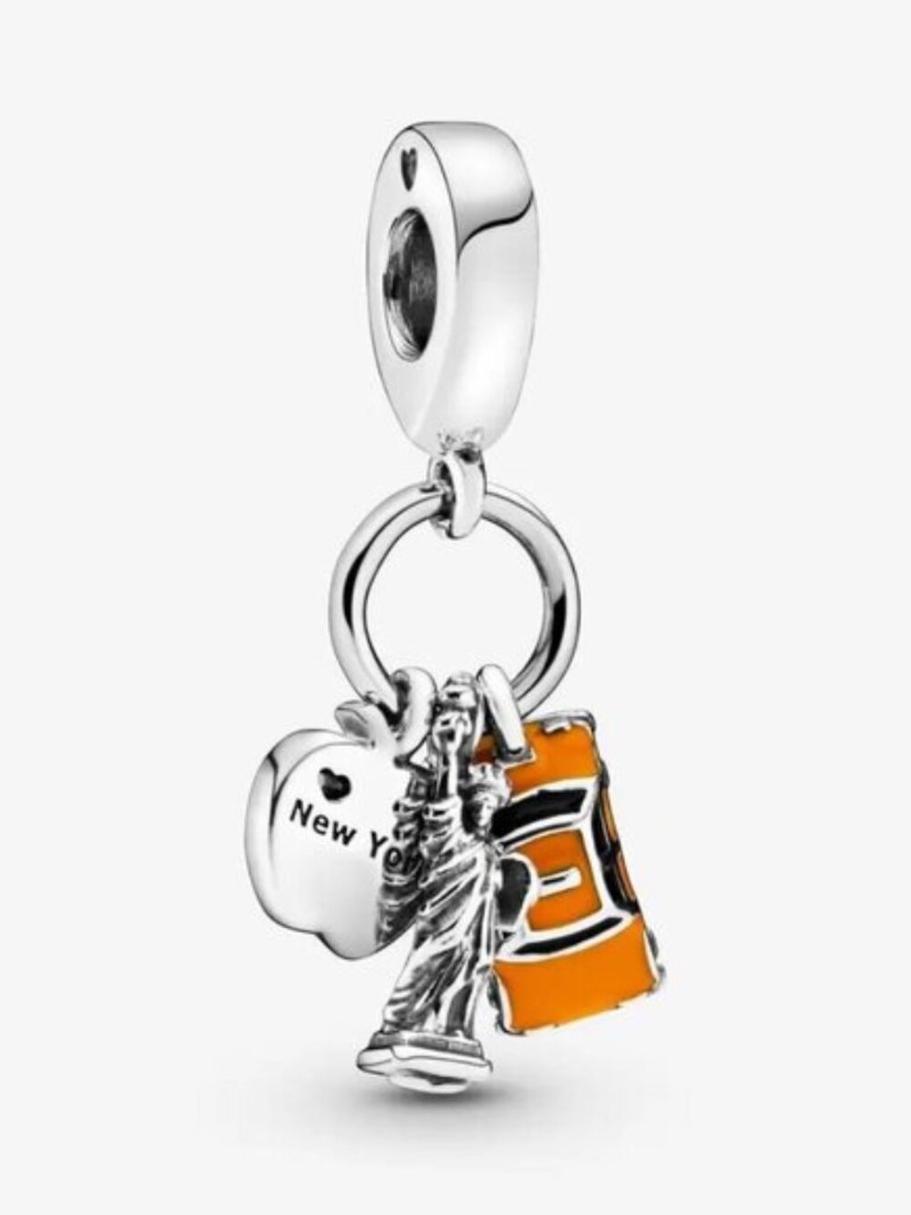 Pandora Silver New York Statue of Liberty & Orange Taxi Dangle Charm
